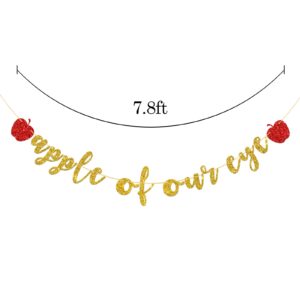 Apple of Our Eye Banner, Fruit Theme Baby 1st Birthday, Baby Shower, Boys Girls Fruit Party Decorations Supplies, Gold Glitter