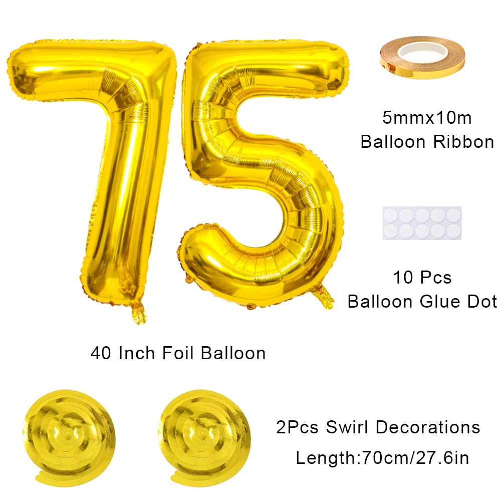 Maigendoo Jumbo 75 Number Balloon 40 Inch Large Digit Balloons Huge Helium Balloon Foil Mylar Balloon with Swirl Decorations for 75th Birthday Party Graduation Celebration Anniversary Event, Gold