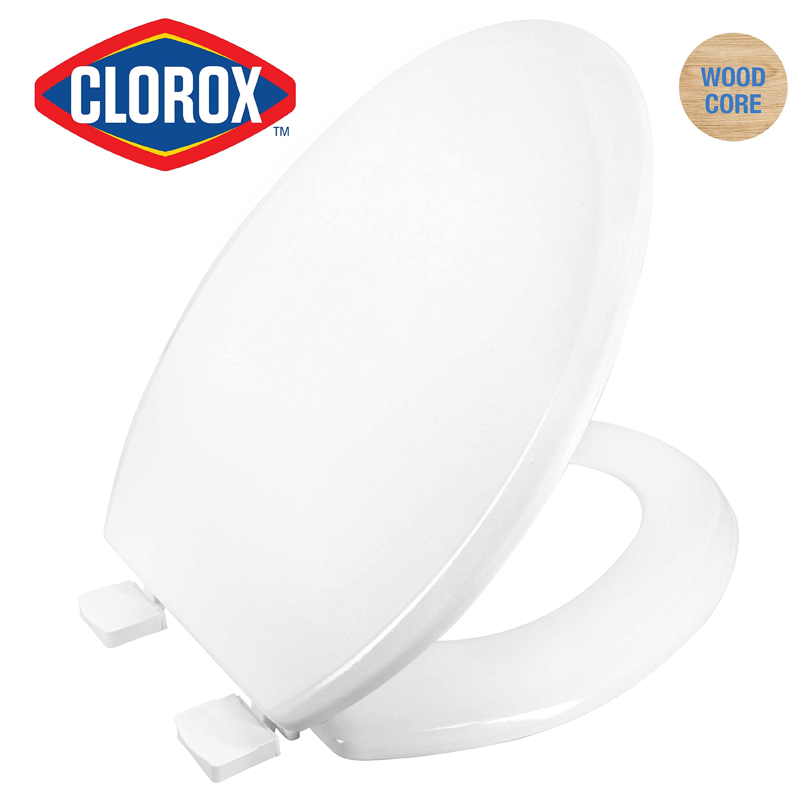 Clorox Elongated Wood Toilet Seat with Easy-Off Hinges-Wiggle Free Design