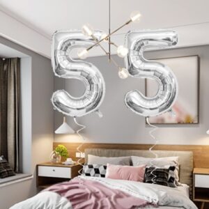 Maigendoo Jumbo 55 Number Balloon 40 Inch Large Digit Balloons Huge Helium Balloon Foil Mylar Balloon with Swirl Decorations for 55th Birthday Party Graduation Celebration Anniversary Event, Silver