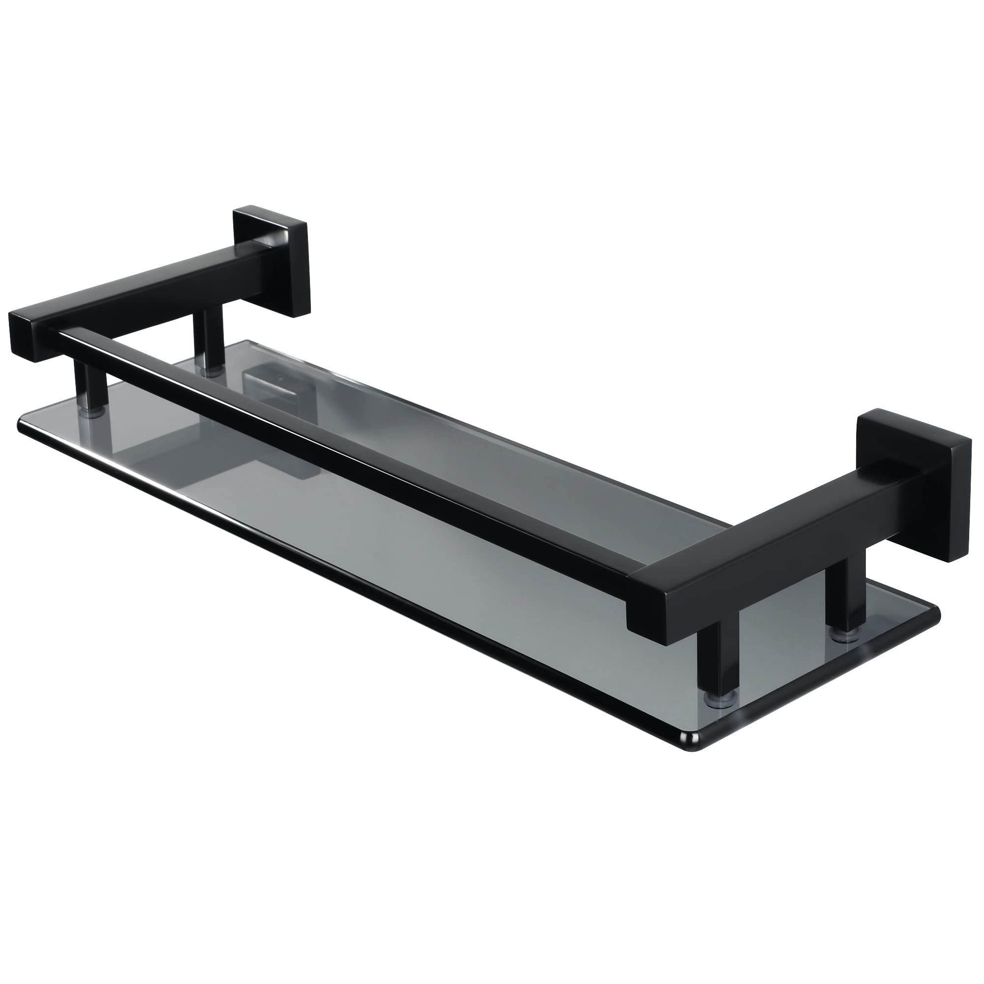 Alise Glass Bathroom Shelf, Matte Black Tempered Glass Shelves for Bathroom, Stainless Steel Modern Bathroom Floating Shelves Wall Mounted, 16 inch