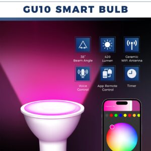 Lightinginside GU10 Smart Light Bulbs 50W Equivalent, 38°Beam Angle, Smart Bulb Compatible with Alexa/Google Assistant/Smart Life, 5W 420LM, RGBCW Spotlight Track Light, 2.4GHz WiFi, ETL Listed, 4PCS