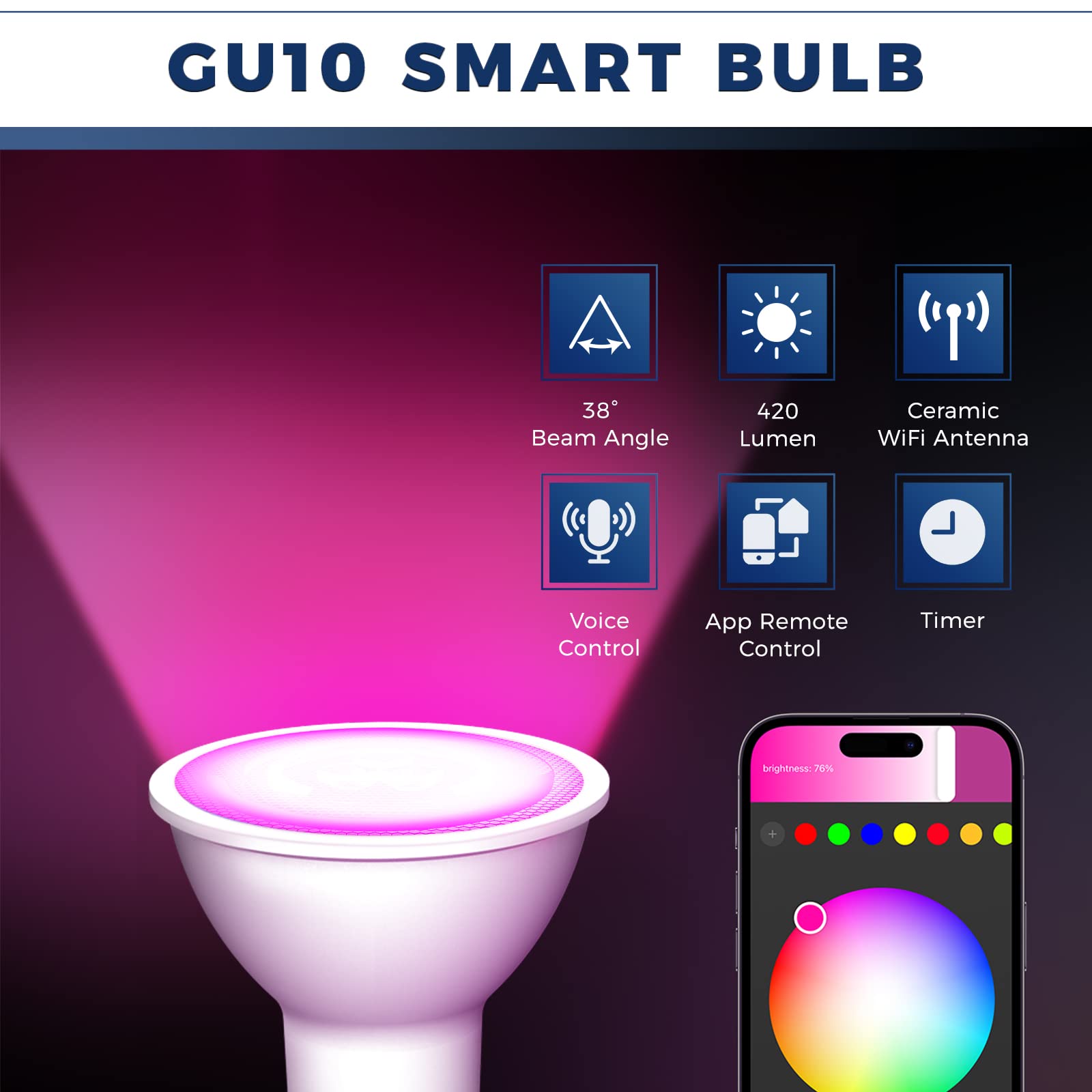 Lightinginside GU10 Smart Light Bulbs 50W Equivalent, 38°Beam Angle, Smart Bulb Compatible with Alexa/Google Assistant/Smart Life, 5W 420LM, RGBCW Spotlight Track Light, 2.4GHz WiFi, ETL Listed, 4PCS