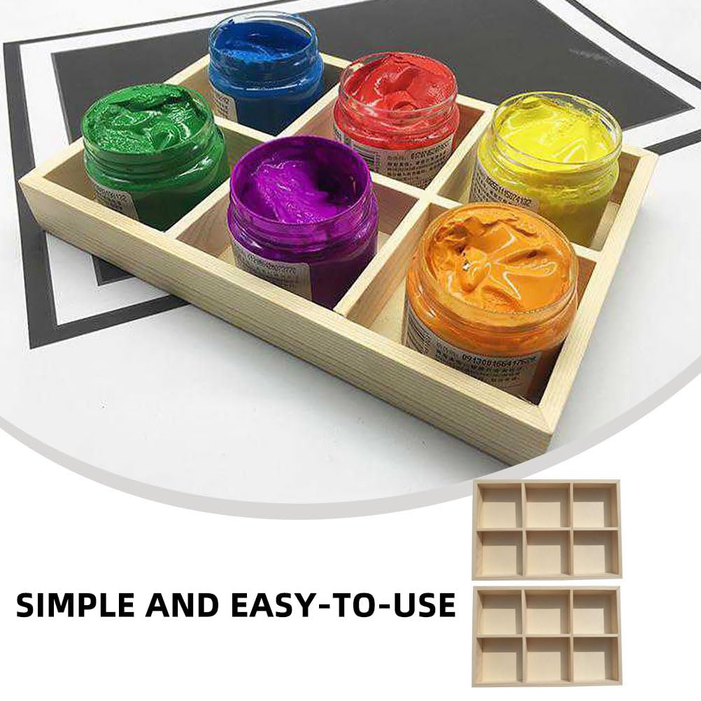 Wakauto 2Pcs Wooden Storage Divider Box Showcase Display Box 6 Grid Wood Organization Tray Desk Display Crafts Holder for Art Supplies Organizer