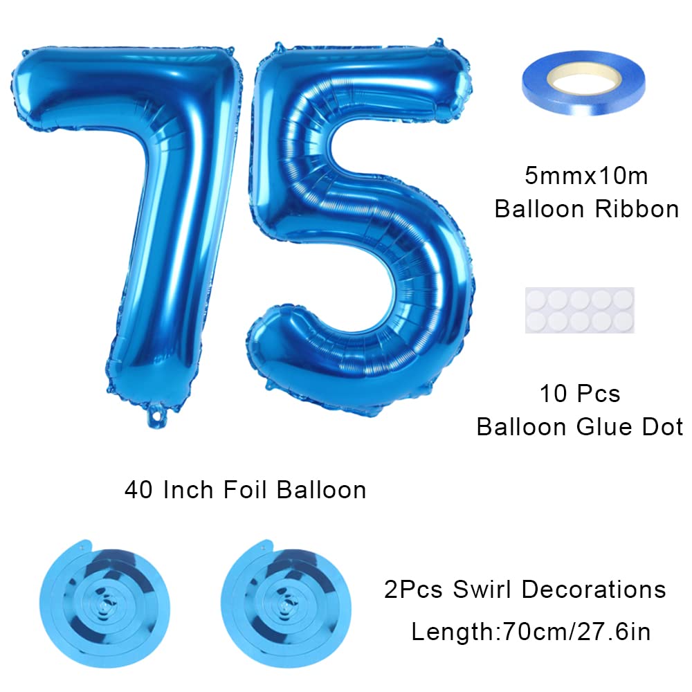 Maigendoo Jumbo 75 Number Balloon 40 Inch Large Digit Balloons Huge Helium Balloon Foil Mylar Balloon with Swirl Decorations for 75th Birthday Party Graduation Celebration Anniversary Event, Blue