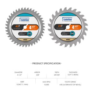 Luckyway 4-Pack 4-1/2 Inch 24T&40T with 3/8 Inch Arbor TCT Circular Saw Blade for Cutting Wood