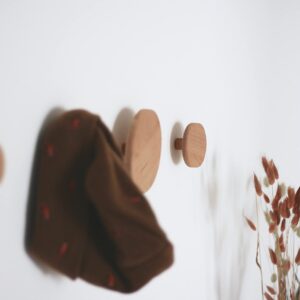 anaan Bubble Coat Hooks Wood Round Wall Hook Wooden Wall Mounted Hangers Clothes Scarf Hat Bag Towel Decoration Design Modern (Set of 4 Beech)