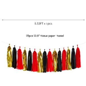 Black-Red Gold Party-Decorations Tassel Garland - 15pcs Graduation Tassels Banner Birthday Casino Theme Wedding Bachelorette Engagement Baby Bridal Shower Party Decor Panduola