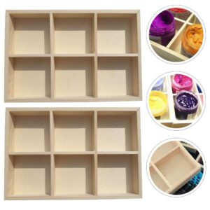 Wakauto 2Pcs Wooden Storage Divider Box Showcase Display Box 6 Grid Wood Organization Tray Desk Display Crafts Holder for Art Supplies Organizer