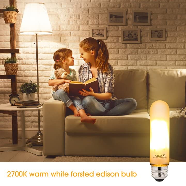 ASOKO T10 LED Frosted Bulbs Warm White 2700K LED Tubular Edison Light Bulbs 6W Dimmable Tube Vintage Led Bulbs 60 Watt Equivalent,E26 Medium Base 3 Packs