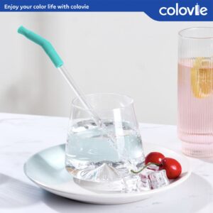 ColoVie Reusable Glass Drinking Straws 6 Straight + Silicone Tips with Curved Bend 6 Pack(BPA Free, Food grade, Non-Rubber) + Cleaning Brush 2 Pack, Clear, Safe, Durable, Stirring, for Tumbler