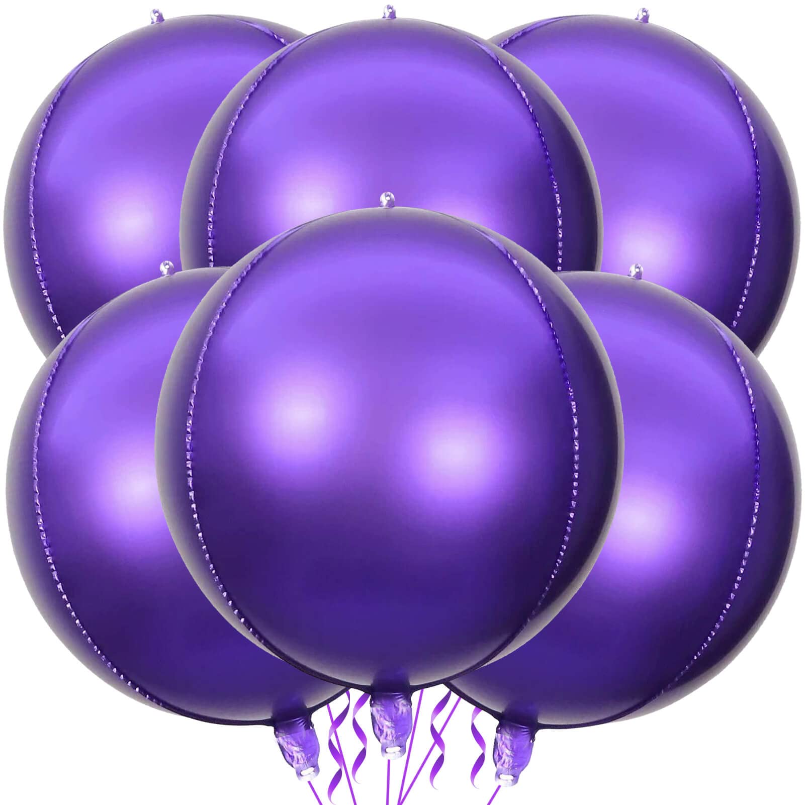 6 Pack Purple 22 Inch 4D Foil Balloons Big 360 Degree Round Sephere Mylar Balloons Mirror Finish Metallic Balloons for Wedding,Birthday,Bachelorette,Baby Shower Decorations Party Supplies