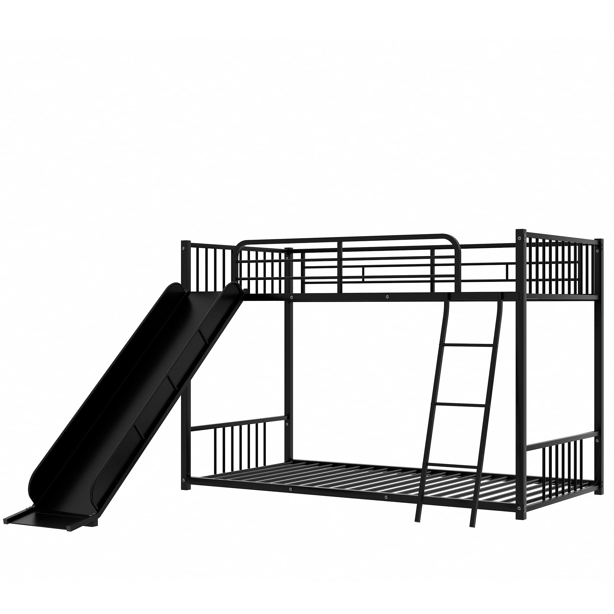 Bellemave Bunk Bed with Slide, Metal Twin Over Twin Bunk Bed with Slide and Ladder, Made of Heavy Duty Steel, for Kids Girls Boys Teens – Black