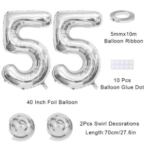 Maigendoo Jumbo 55 Number Balloon 40 Inch Large Digit Balloons Huge Helium Balloon Foil Mylar Balloon with Swirl Decorations for 55th Birthday Party Graduation Celebration Anniversary Event, Silver