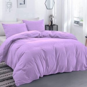 RRlinen 100% Natural Cotton 3 Piece Duvet Cover Set 600 TC Breathable, Lightweight Duvet/Comforter Cover with Pillow Shams Palatial King Size - Lilac Duvet Cover with Zipper Closure & 4 Corner Ties