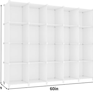 HOMIDEC 20-Cube Storage Shelf, Storage Bookcase Bookshelf with Metal Hammer, Storage Cubes Organizer Cabinet for Kids, Closet, Bedroom, Bathroom, (11.8x11.8x11.8 inch)