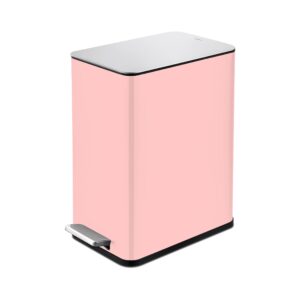 qualiazero 10l/2.6gal heavy duty hands-free stainless steel bath/office step trash can, fingerprint-resistant soft close lid trashcan, slim (rose pink)