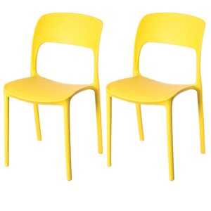 fabulaxe modern plastic outdoor dining chair with open curved back, yellow set of 2