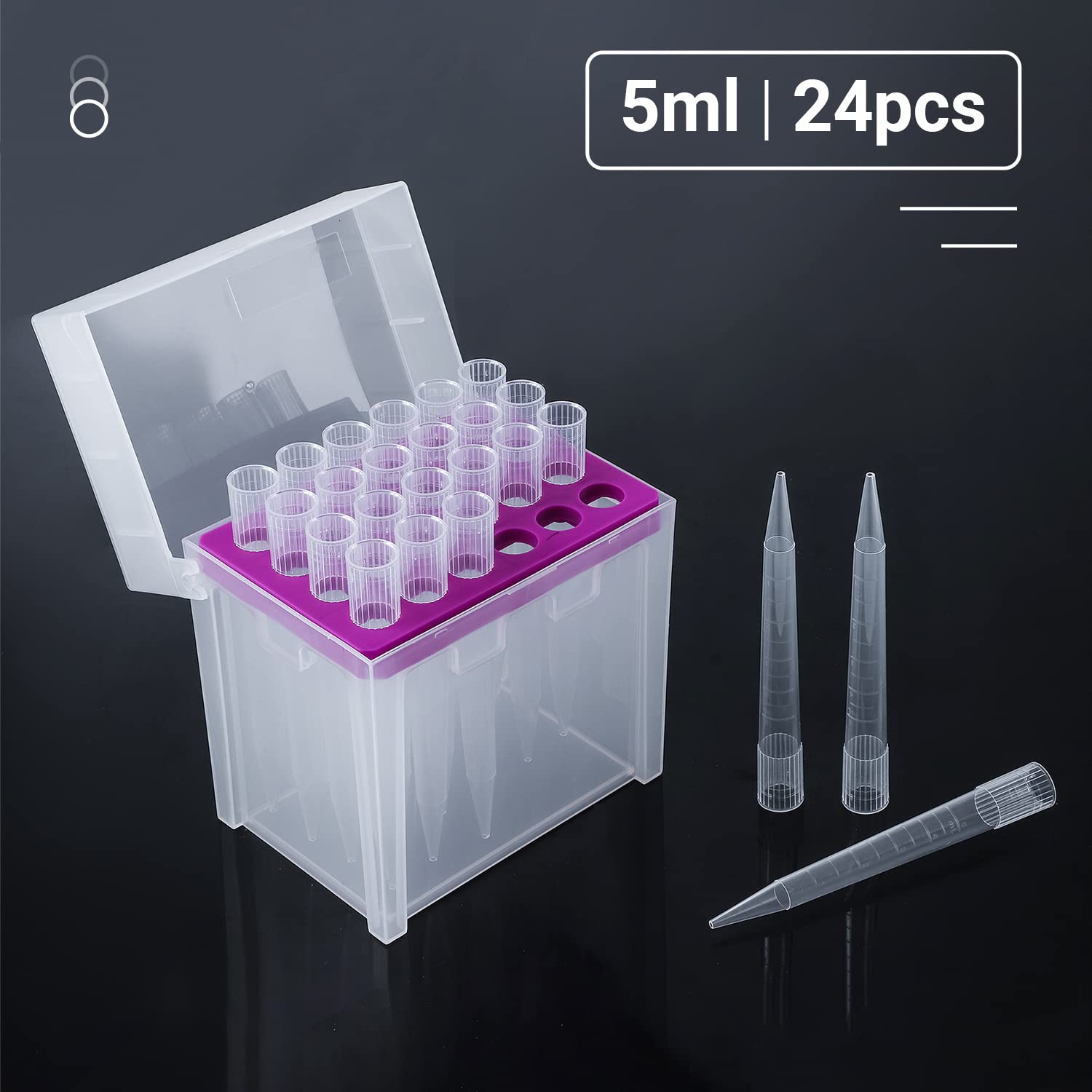 FOUR E'S SCIENTIFIC 5ml Pipette Tips - Universal 5000ul Sterile Pipette Tips Racked RNase/DNase Free & Pyrogen Safe, Autoclavable, 1 Rack 24 Tips