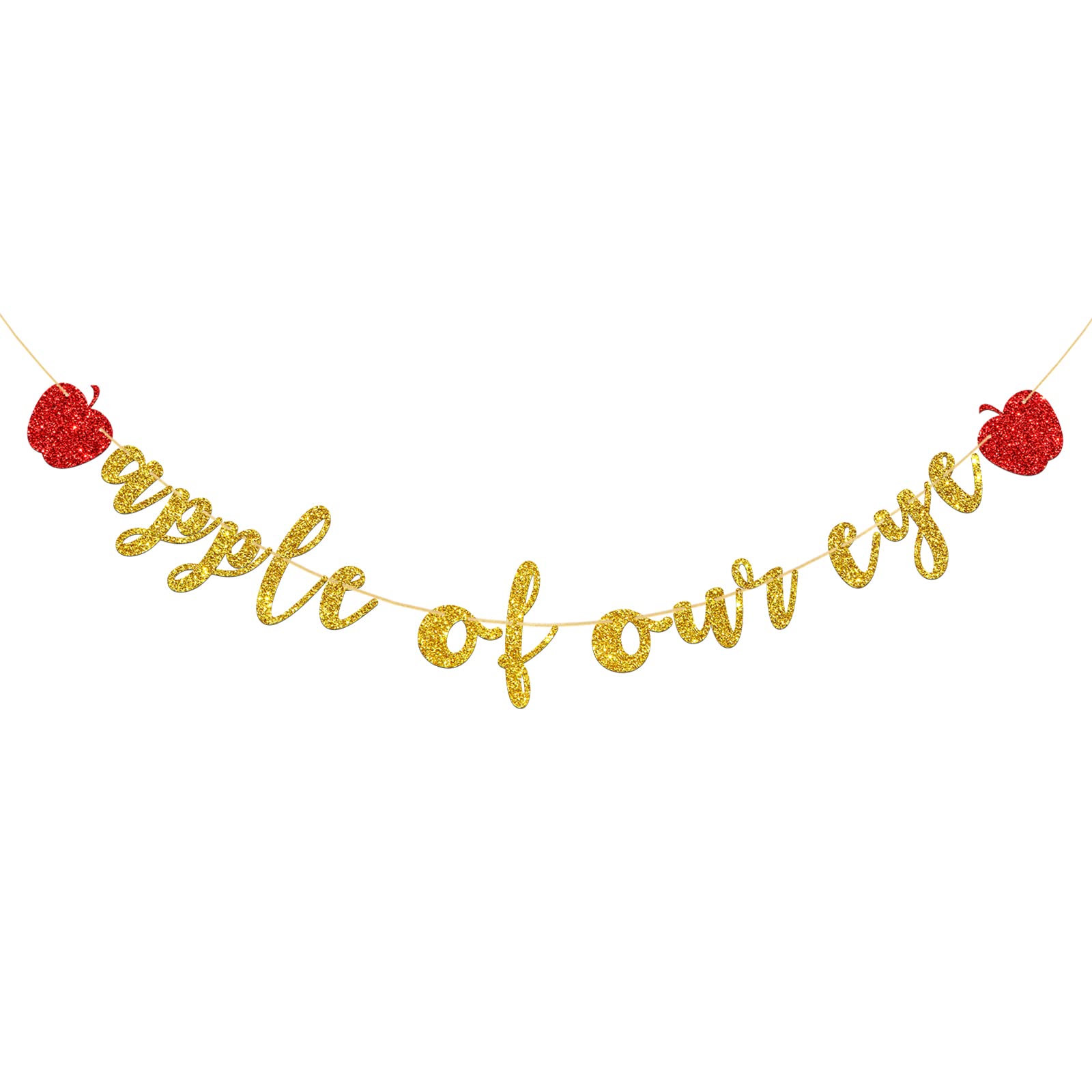 Apple of Our Eye Banner, Fruit Theme Baby 1st Birthday, Baby Shower, Boys Girls Fruit Party Decorations Supplies, Gold Glitter