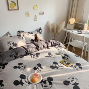 HOLY HOME Kid’s Bedding, Cartoon Mouse Duvet Cover Set 4 Piece Birthday Gift Bedclothes (Queen, Grey)