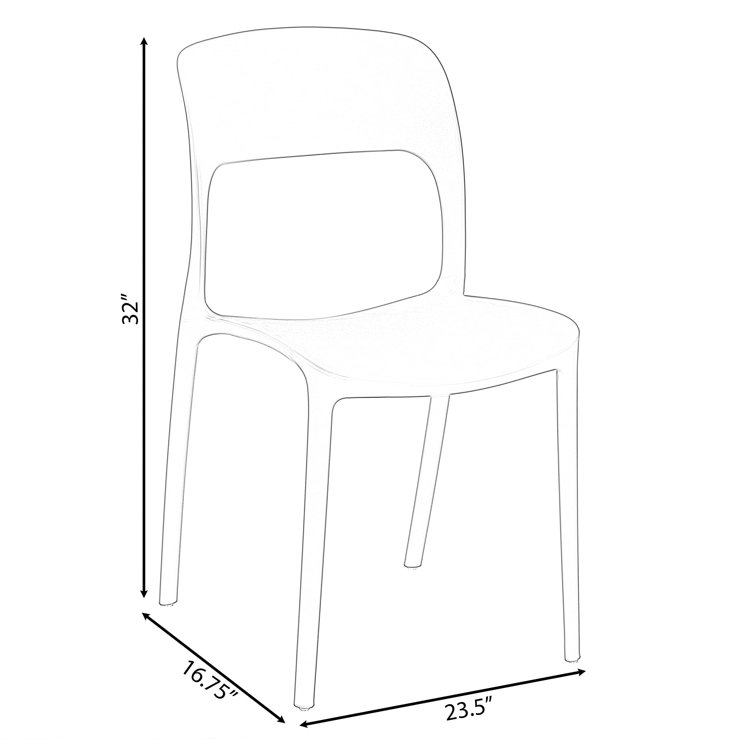 Fabulaxe Modern Plastic Outdoor Dining Chair with Open Curved Back, Yellow Set of 2