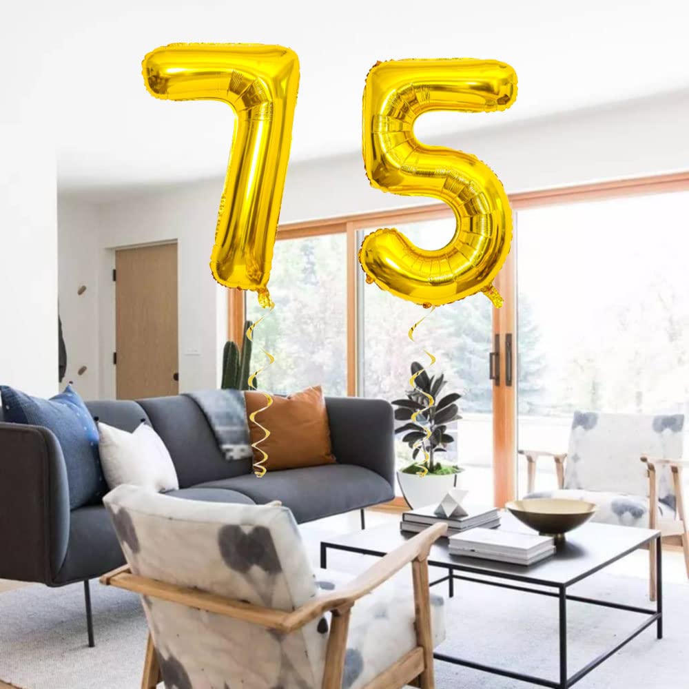 Maigendoo Jumbo 75 Number Balloon 40 Inch Large Digit Balloons Huge Helium Balloon Foil Mylar Balloon with Swirl Decorations for 75th Birthday Party Graduation Celebration Anniversary Event, Gold