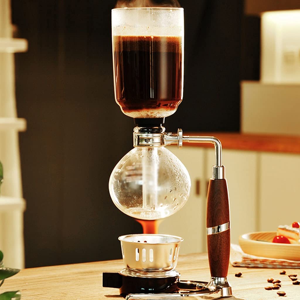 Coffee Maker Glass Siphon Coffee Maker Heat-Resistant Glass Manually Coffee Brewer Hot Tea Maker Machine for Home Office 3 Cup Cold Brew Maker (Color : Brown) (Color : Black)