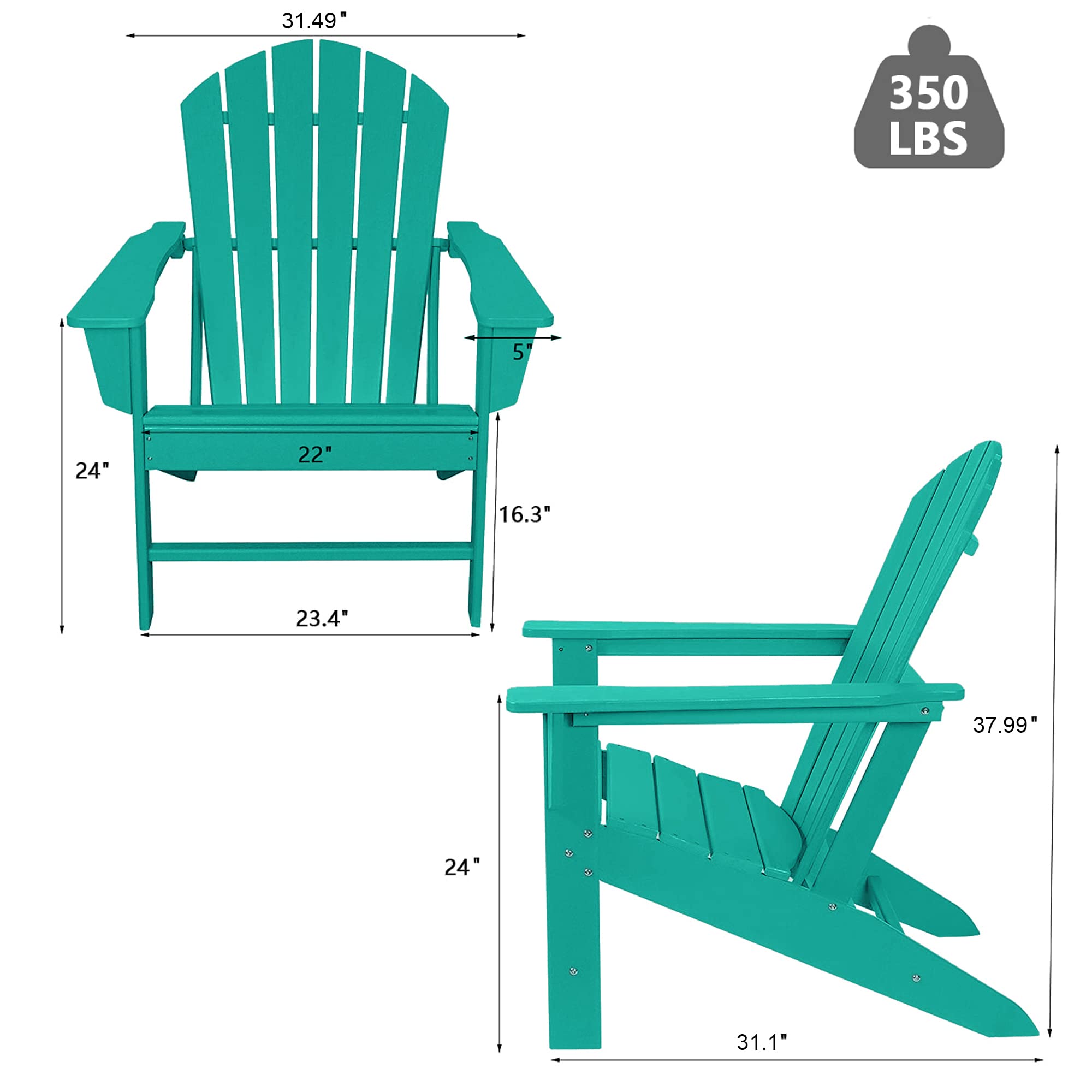 WMK Adirondack Chair Weather Resistant, Outdoor Fire Pit Chairs Plastic Resin Deck Adirondack Chairs for Patio, Law, Garden (Blue)