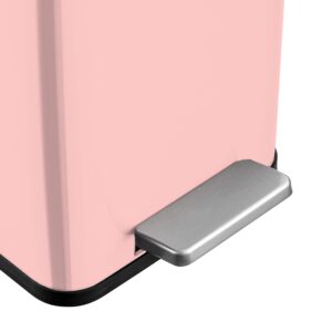 QUALIAZERO 10L/2.6Gal Heavy Duty Hands-Free Stainless Steel Bath/Office Step Trash Can, Fingerprint-Resistant Soft Close Lid Trashcan, Slim (Rose Pink)