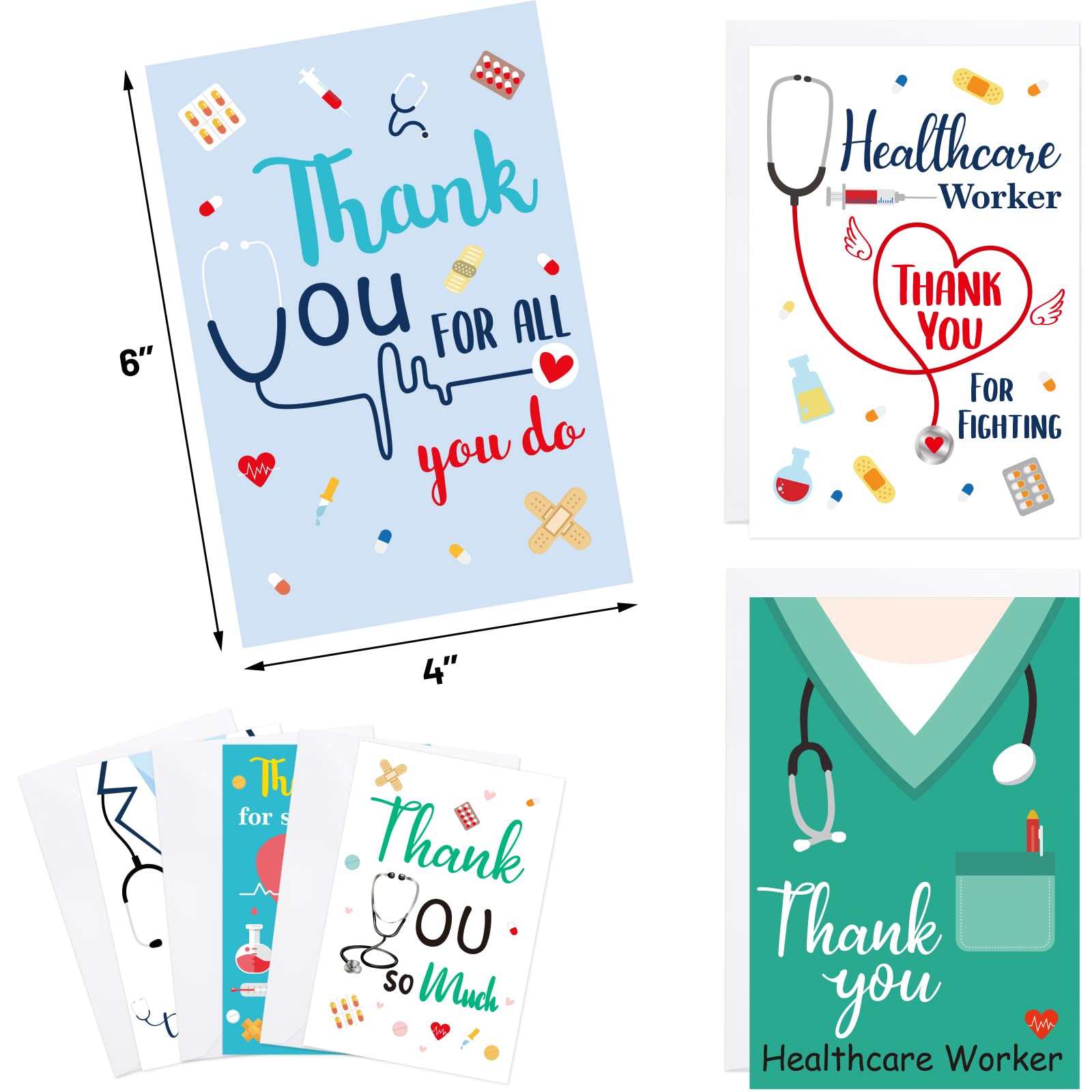 Fancy Land Healthcare Workers Thank You Card Medical Appreciation Cards for Nurses Graduation 12Pcs