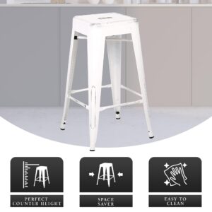 AC Pacific Backless Metal Barstools, Modern Industrial Light Weight Stackable Counter Height Bar Stools Set of 2 for Indoor and Outdoor Use, 30" High, Distressed Snow White