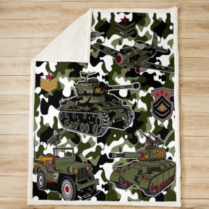 Tank Throw Blanket,Aircraft Camouflage Design Fleece Blanket War Theme Bed Blanket for Kids Child Teens Boys Man Soft Army Green Flannel Blanket, Throw Size (50 x 60 Inches)