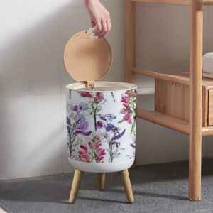 ALIWHDFIAW Press Cover Round Trash Bin with Legs Seamless Floral with Flowers Drawing and Painting Push Top Trash Can with Lid Dog Proof Garbage Can Wastebasket for Living Room 7L/1.8 Gallon