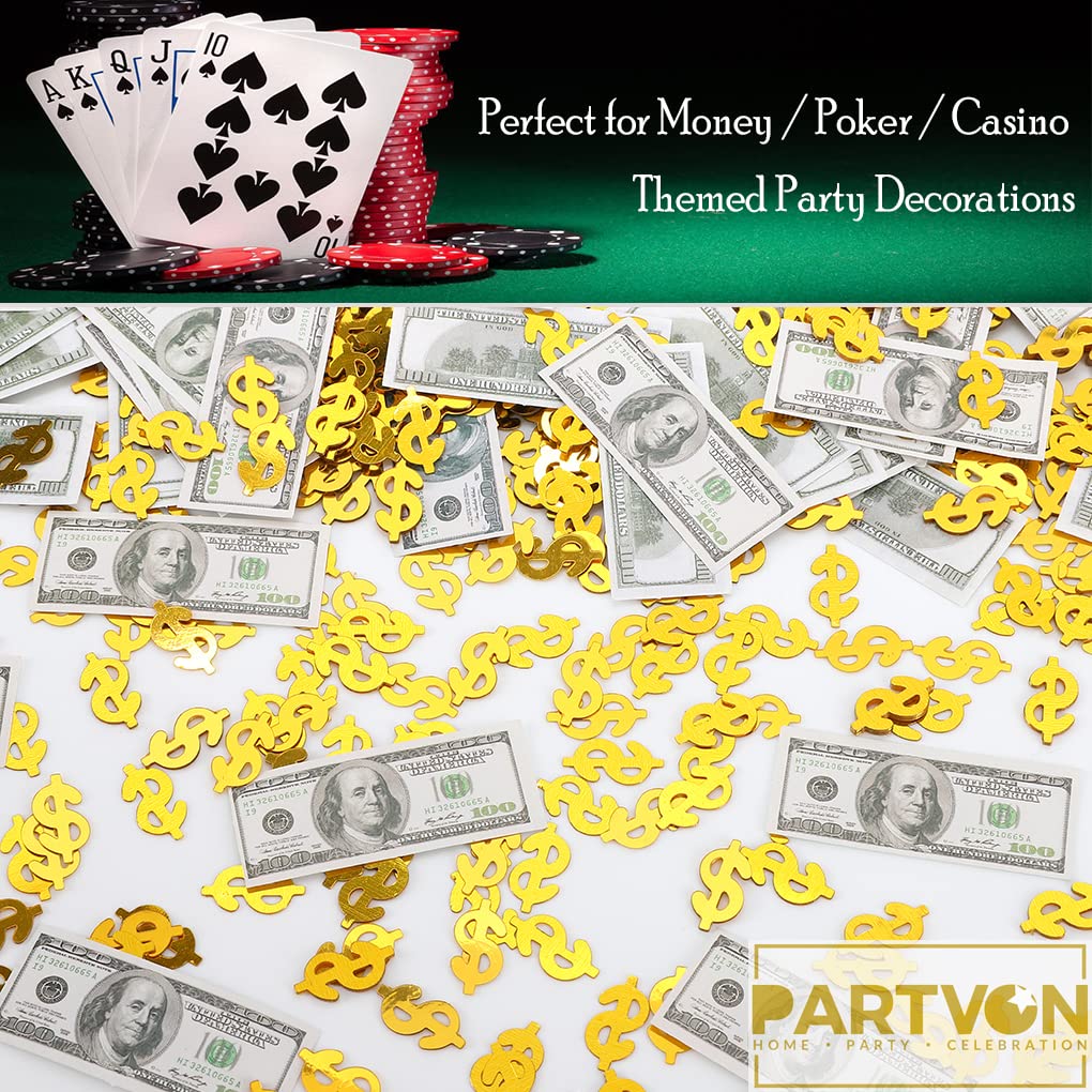 100 Dollar Bill Dollar Sign Confetti for Poker Themed Money Theme Birthday Table Decor, Casino Themed Birthday Las Vegas Game Night Retirement Anniversary Graduation Party Decoration