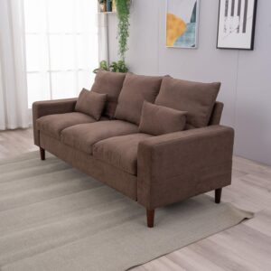 Panana 3 Seat Upholstered Fabric Sofa Small Couch Modular Sofa for Small Space, Apartment (Brown)