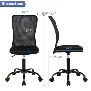 Small Office Chair, Armless Desk Chair with Wheels, Ergonomic Computer Chair with Lumbar Support, Mid Back Mesh Rolling Swivel Task Chair for Small Spaces Black