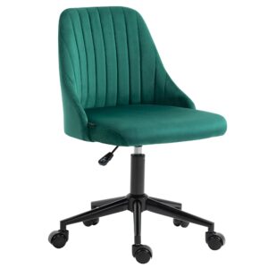 vinsetto mid-back office chair, velvet fabric swivel scallop shape computer desk chair for home office or bedroom, green