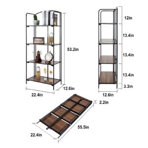 Crofy No Assembly Folding Bookshelf for Living Room, 4 Tier Black Collapsible Book Shelf for Home Office, Portable Bookcase Storage Organizer