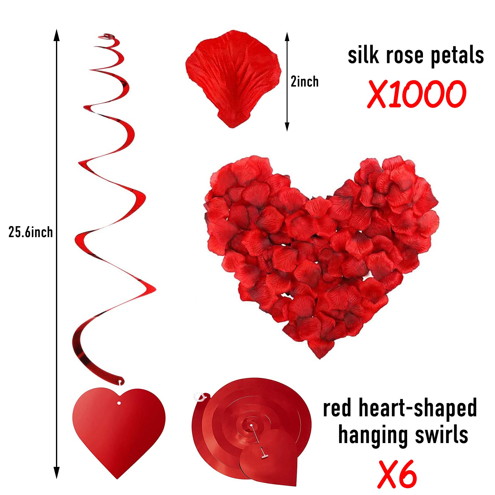 Rainmae Valentine Day Party Supplies I Love You Balloons and Love-Bear Balloons Kit 1000 Pcs Dark-Red Silk Rose Petals Romantic Flower Decoration Red Heart Balloons Swirls for Wedding Decorations