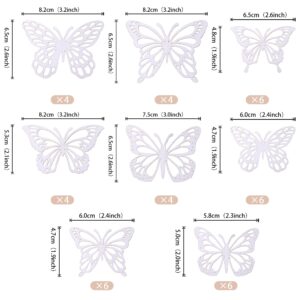 40 PCS Laser 3D Butterfly Cupcake Toppers Hollow Arts Butterfly Cake Decorations for Baby Shower Wedding Fairy Birthday Party Supplies Butterfly Wall Sticker Decoration Mixed Styles Silver