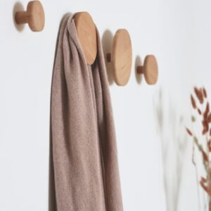 anaan Bubble Coat Hooks Wood Round Wall Hook Wooden Wall Mounted Hangers Clothes Scarf Hat Bag Towel Decoration Design Modern (Set of 4 Beech)