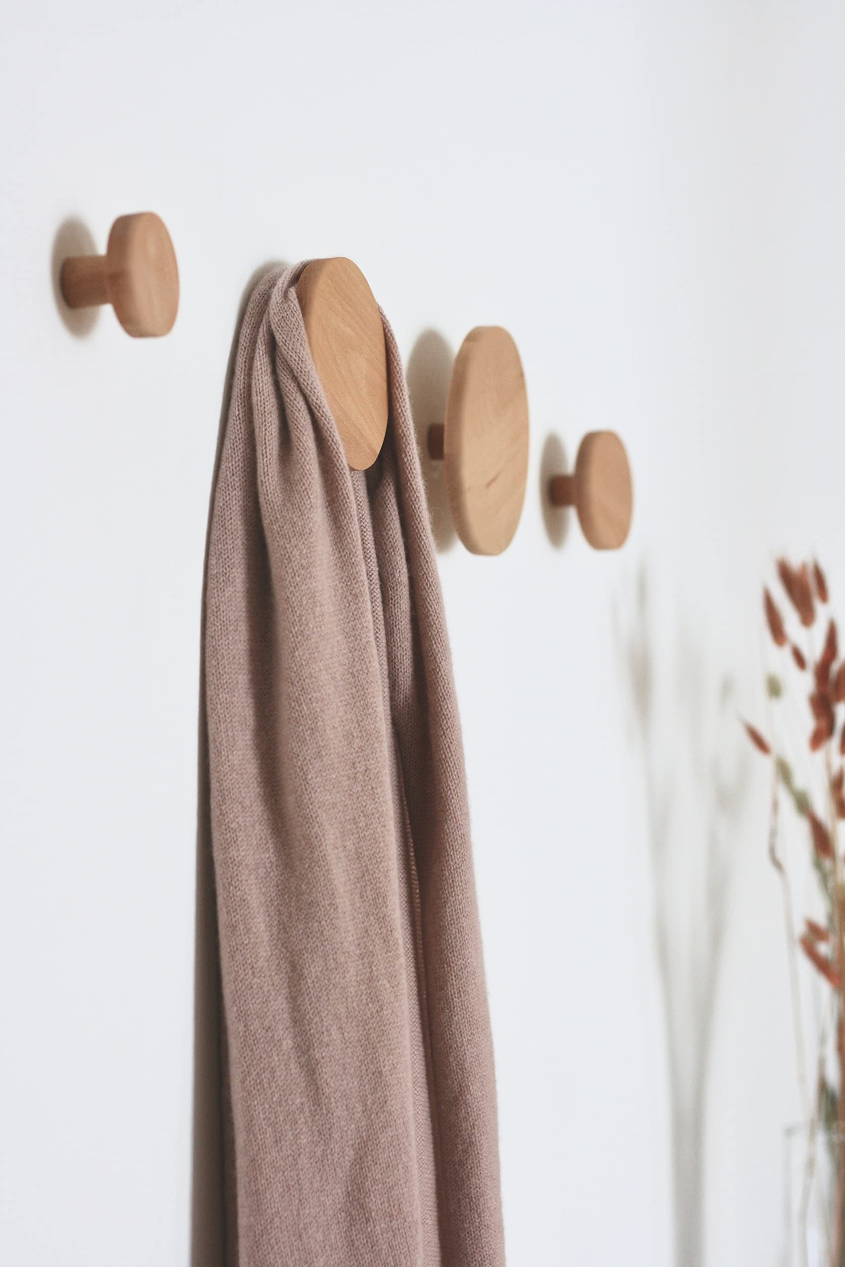 anaan Bubble Coat Hooks Wood Round Wall Hook Wooden Wall Mounted Hangers Clothes Scarf Hat Bag Towel Decoration Design Modern (Set of 4 Beech)