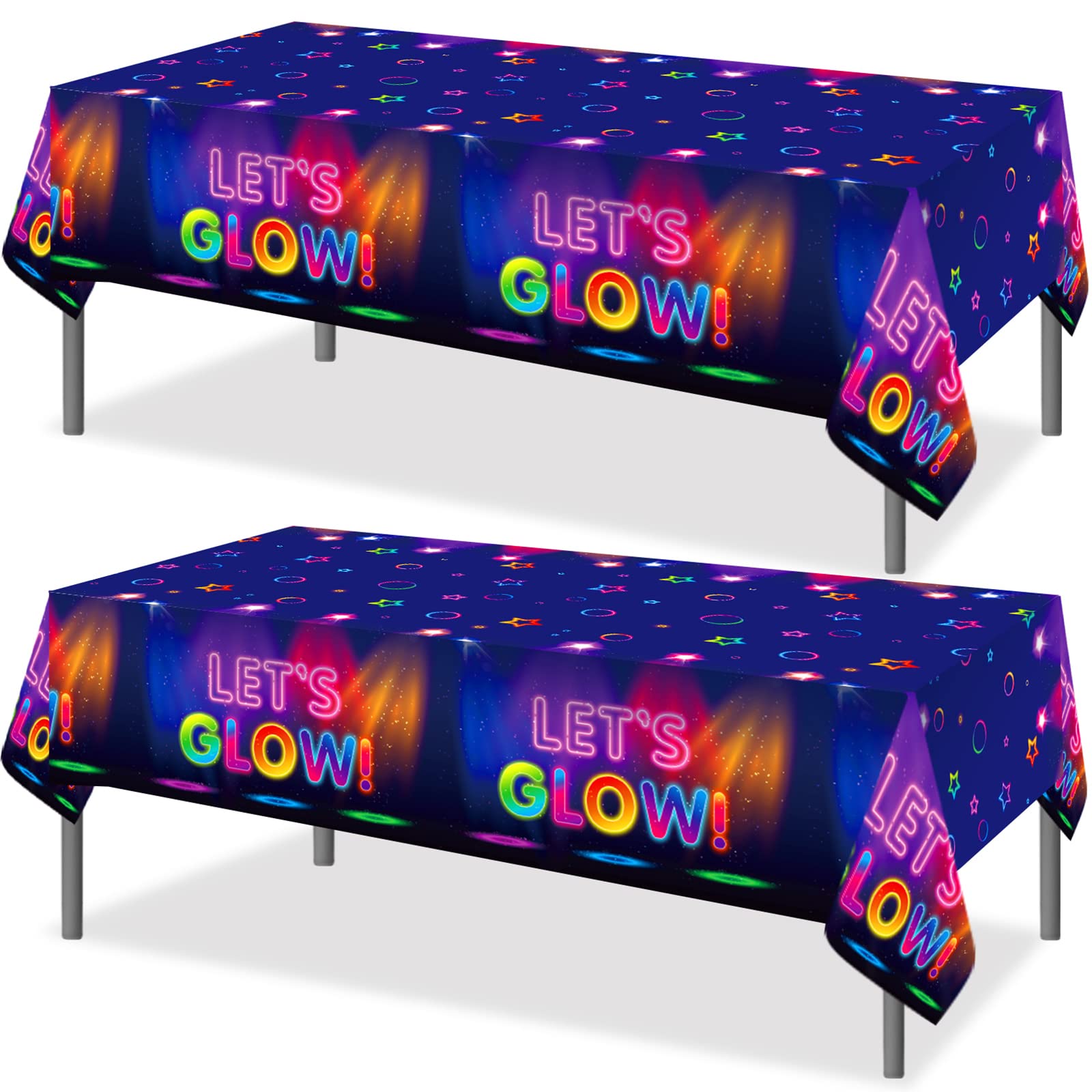 Tegeme 2 Pieces Glow Tablecloth 86 x 51 Inch Glow in The Dark Tablecloth Disposable Tablecloths for Glow Theme Neon Party Black Light Party Supplies