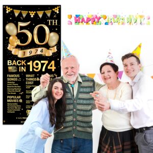 MiCa Direct 50th Birthday Door Cover Banner Decorations, Black Gold Happy 50th Birthday Door Cover Party Supplies, Large Fifty Year Old Birthday Poster Backdrop Sign Decor