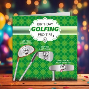 Cult Kitty Birthday Golfing Tips - Funny Golf Birthday Card for Men - Thick, Premium Birthday Card for Men, Great Golf or Golfer Card with Colourful Envelope