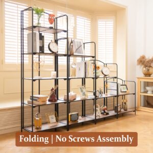 Crofy No Assembly Folding Bookshelf for Living Room, 4 Tier Black Collapsible Book Shelf for Home Office, Portable Bookcase Storage Organizer