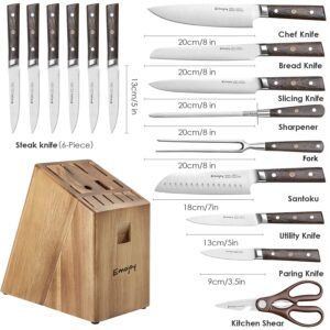 Emojoy Knife Set, 16 Pcs Kitchen Knife Set with Block, Chef Knife Set with sharpener, Stainless Steel Professional Knife for Kitchen