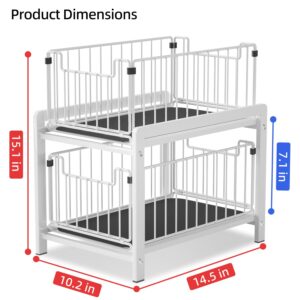 Lxmons 2 Tier Sliding Basket Drawer Organizer, Pull Out Under Sink Cabinets Organizer, Metal Home Organizer Shelf for Bathroom or Kitchen, Sliding Countertop or Pantry Storage shelf, Large White