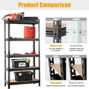 LDAILY 5-Tier Storage Rack, Heavy Duty Steel Shelf Unit with Adjustable Shelves, Boltless Shelving for Free Combination, 60" Commercial Garage Rack Unit (1, Black)